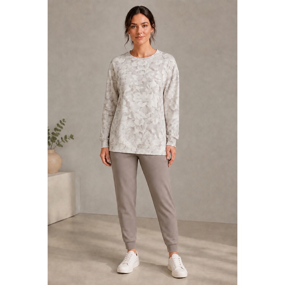 Athleta Balance Printed Pullover Sweatshirt M Floral Neutral Minimalist Boho